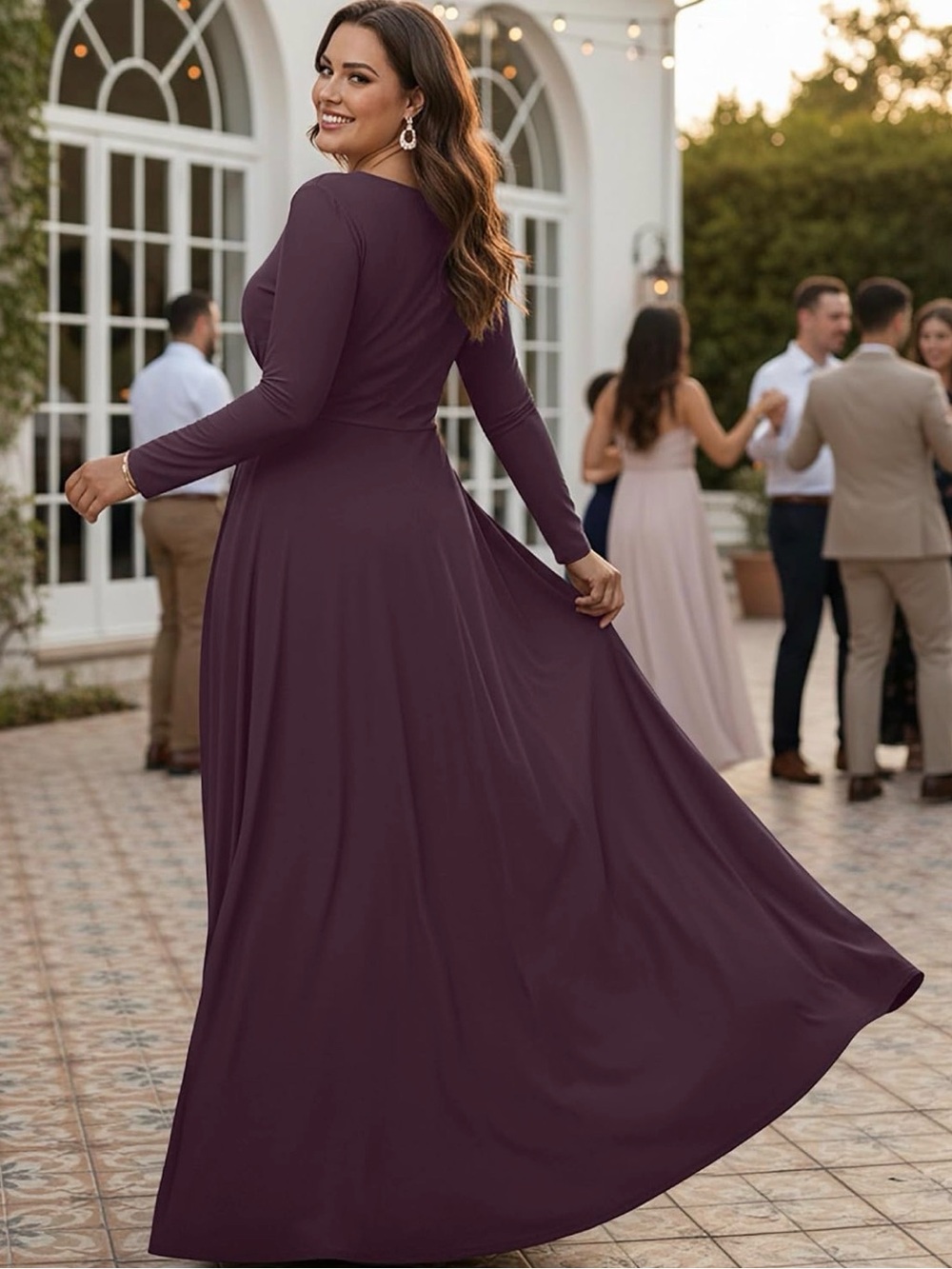 KOH KOH Women’s Long Sleeve Flowy Modest Elegant Evening Dress | Large